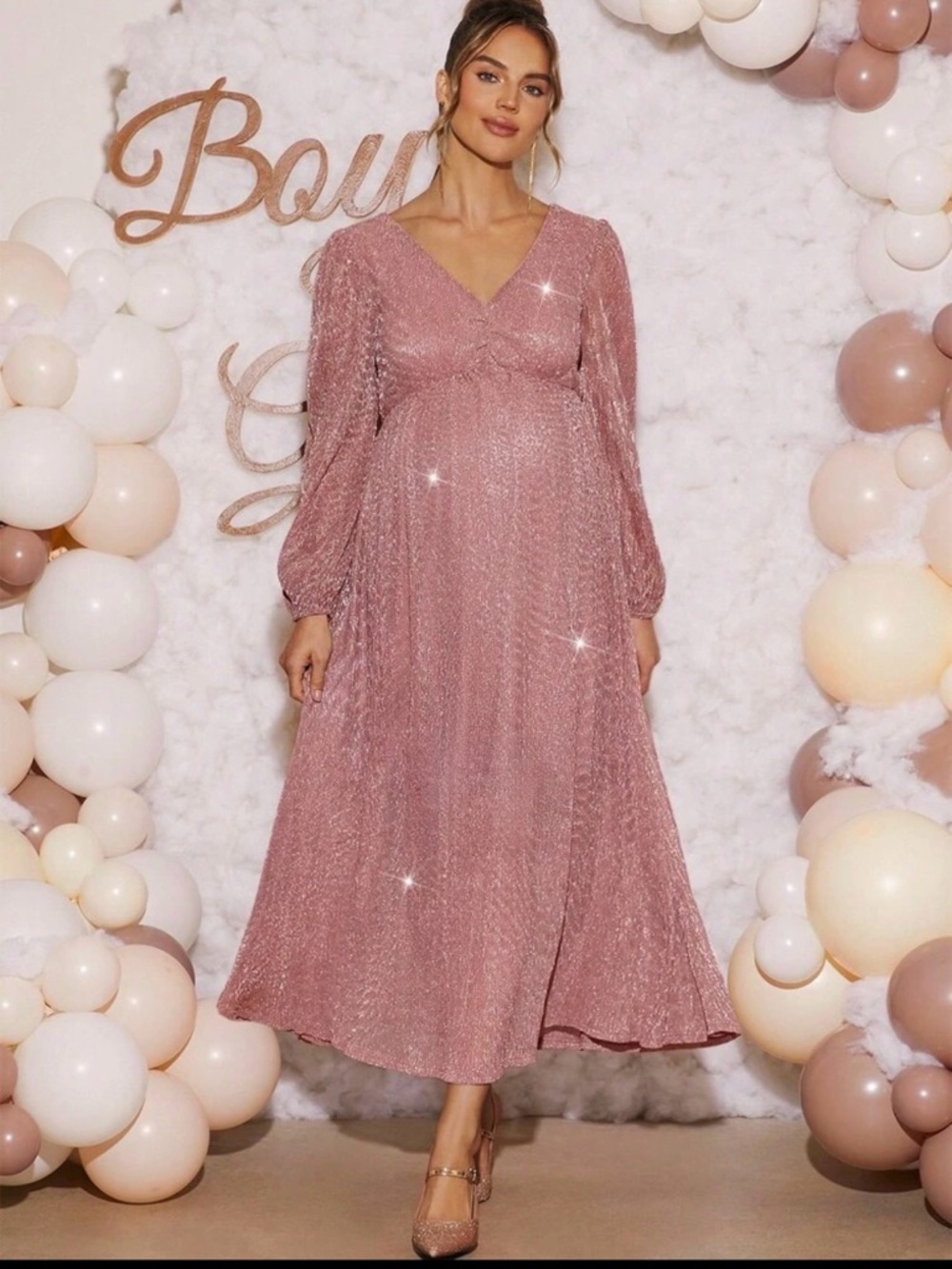 Sparkle Rose Pink Maternity Maxi Dress